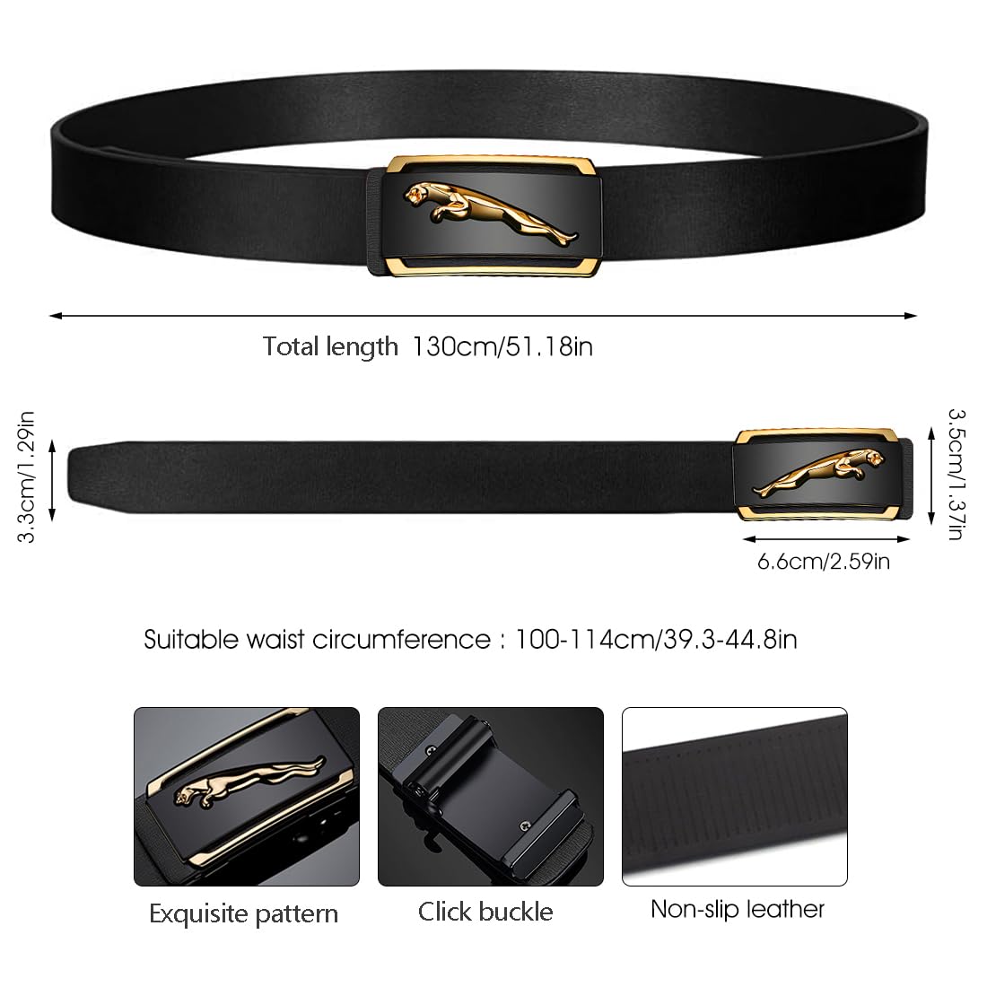Optifit Leather Adjustable Belt for Men with Auto Lock Buckle and Hidden Tail Design 130cm