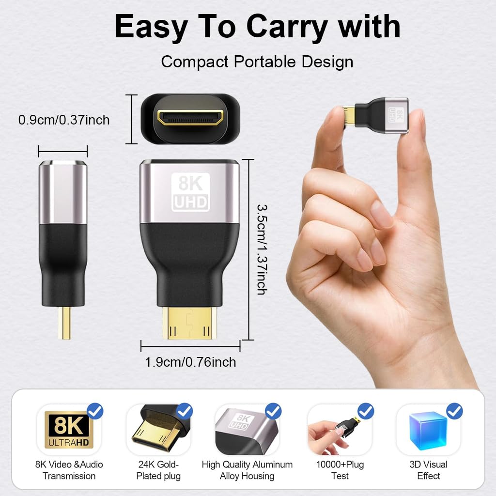 ZORBES Mini HDMI to HDMI Adapter for 8K Display with 48Gbps Speed & Gold-Plated Connectors