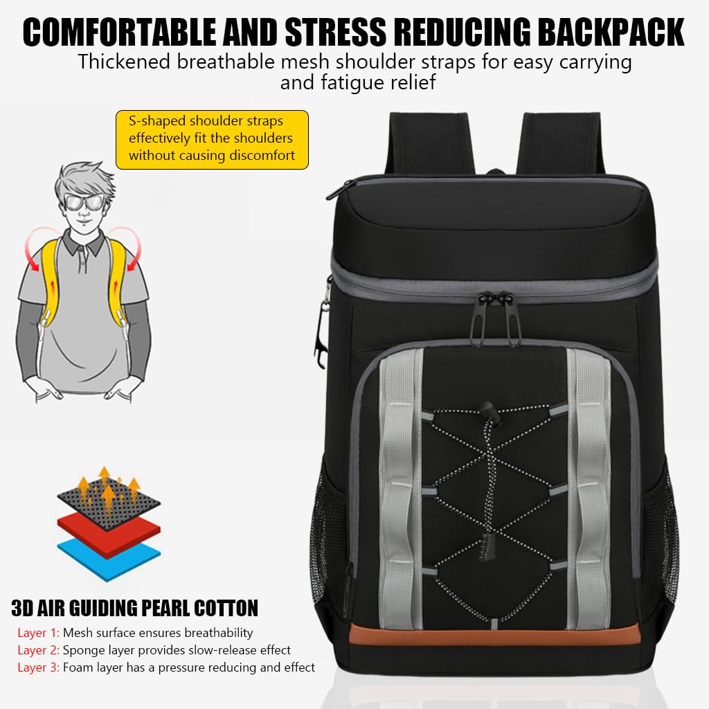 GUSTAVE Backpack Cooler 32L for Camping with Dual Zipper and Waterproof Insulated Design