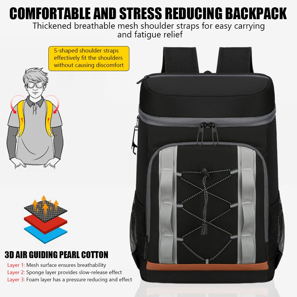 GUSTAVE® 32L Backpack Cooler Leakproof Large Insulated Backpack Waterproof Insulater Soft Cooler Bag Camping Cooler /Hot Beverage Insulated Backpack for Food, Drinks