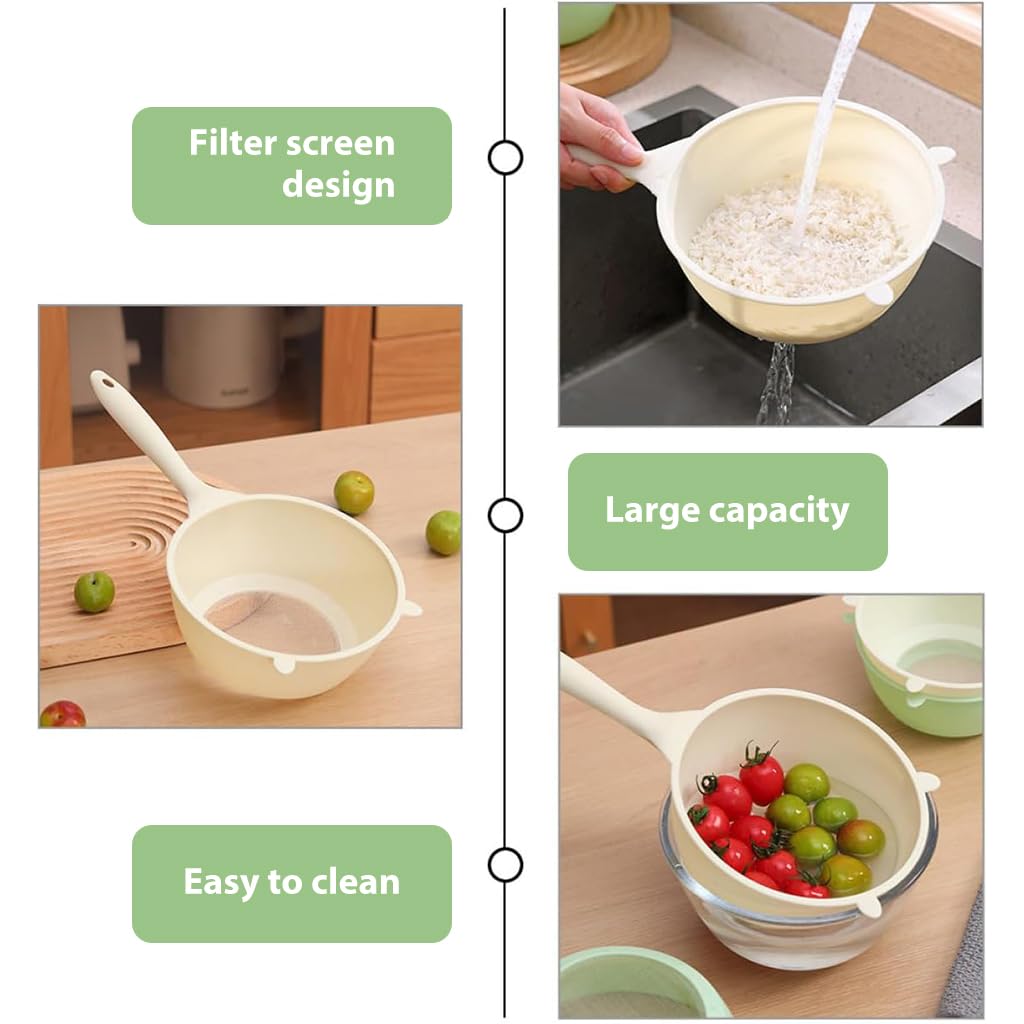 HASTHIP Rice Strainer for Kitchen with 7 in Fine Mesh Sieve and Long Handle | PP Basket Set