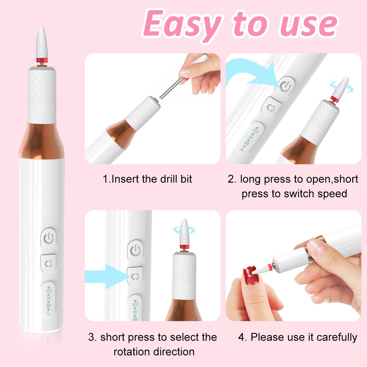 MAYCREATE® Nail Drill,Cordless Electric Files for Gel Nails Efile Manicure Kit Women Rechargeable Wireless Drill para Uñas Profesional Machine