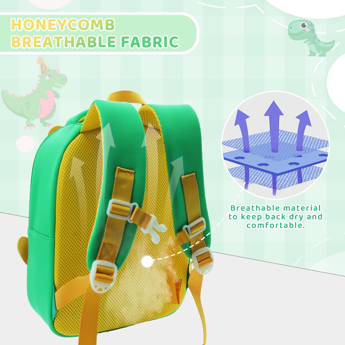 PALAY School Backpack for Kids with 36×29×16cm Capacity and Side Zipper | Waterproof Dinosaur Print