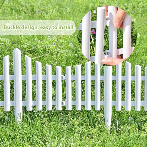 HASTHIP® Outdoor Garden Fence Border Garden Edging Decorative PVC Plastic Picket Panel White Fencing for Pathway Yard Lawn 8PCS