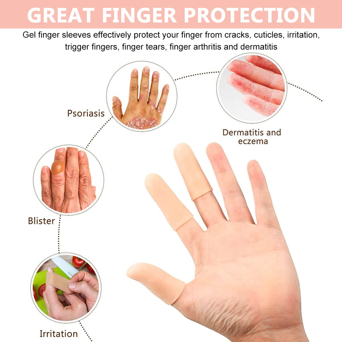 MAYCREATE Finger Protection Gel Support for Cracked or Arthritic Fingers 30 pcs | Soft Silicone Reusable Covers