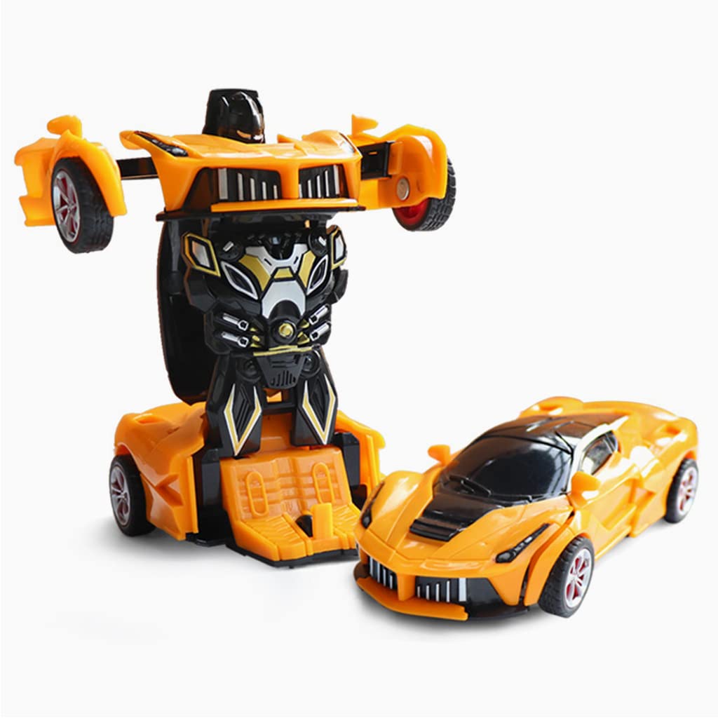 PATPAT Toy Car for Kids, Plastic Car Toy Automatic 2-in-1 Collision Deformation, One Button Transforming Robot Car Toy Pull Back Car Toy, Birthday Gift for Boy, Toys for 3 Year Old Boy (Orange)