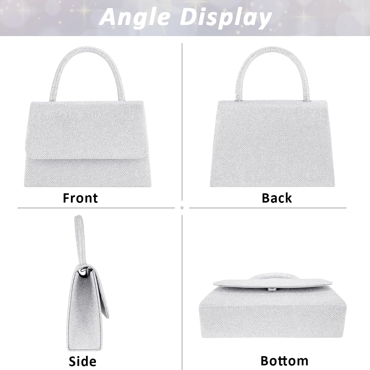 PALAY Clutch for Women with Detachable Chain Top Handle in Sparkling Silver PVC | 7.95x2x5.3 in Evening Tote