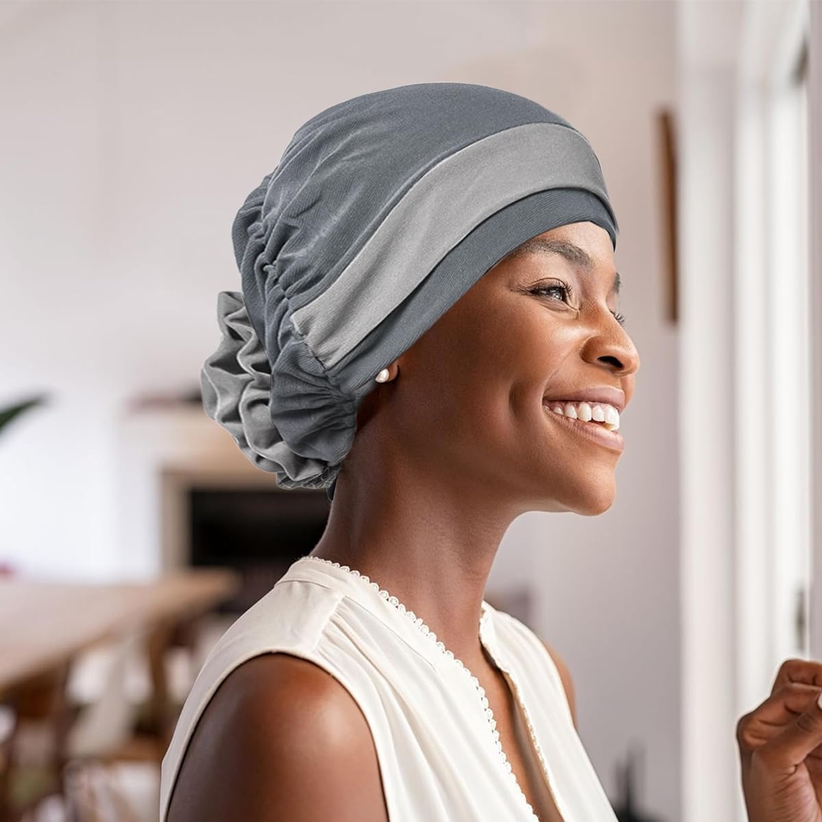 PALAY Chemo Caps for Women with Elastic Fit 56–60 cm featuring Cotton Spandex Fabric | Grey Turban Beanie for Hair Loss and Sleep