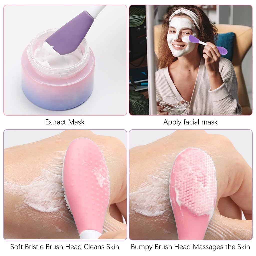MAYCREATE Face Mask Brush Set for Skincare with Dual End Applicator and Silicone Scrubber | 2Pcs