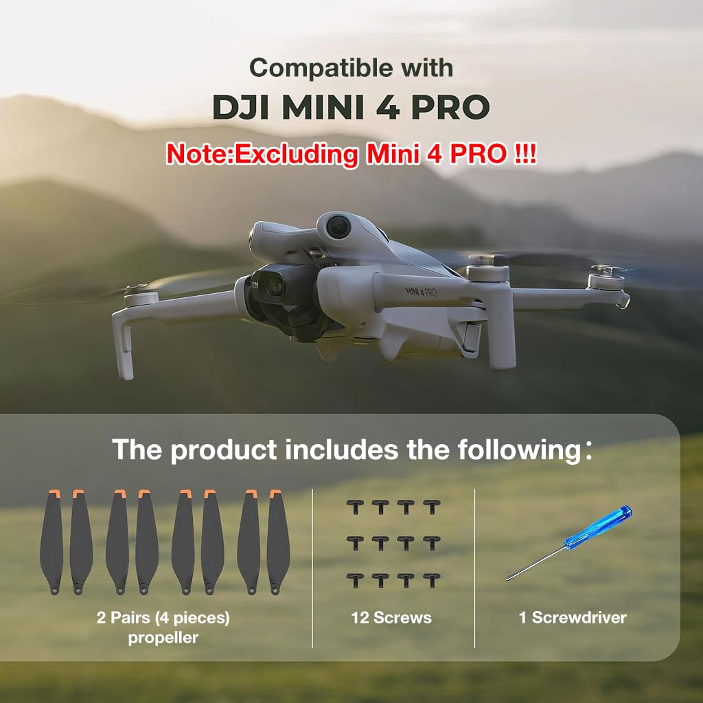 [Second-hand]ZORBES@ DJI Mini 4 Pro Propeller 8pcs DJI Mini 4 Propeller Blades Replacement for DJI Mini 4 Pro, Ultral Lightweight Silent Flight Propeller Set with Screwdriver and Screws Pack, No DJI Mini 4 Pro