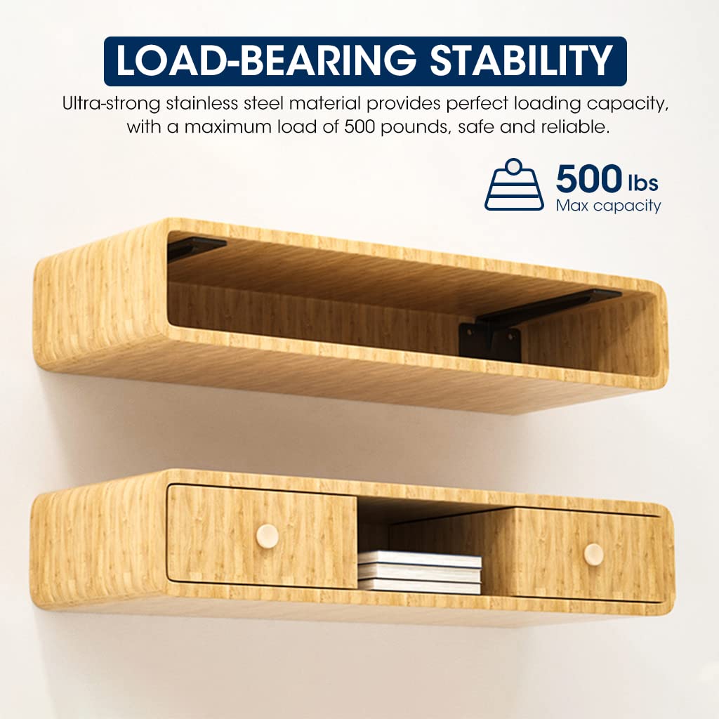 HASTHIP Shelf Brackets for Wall Shelves featuring 90 Degree Heavy Duty Design and Black Iron Finish