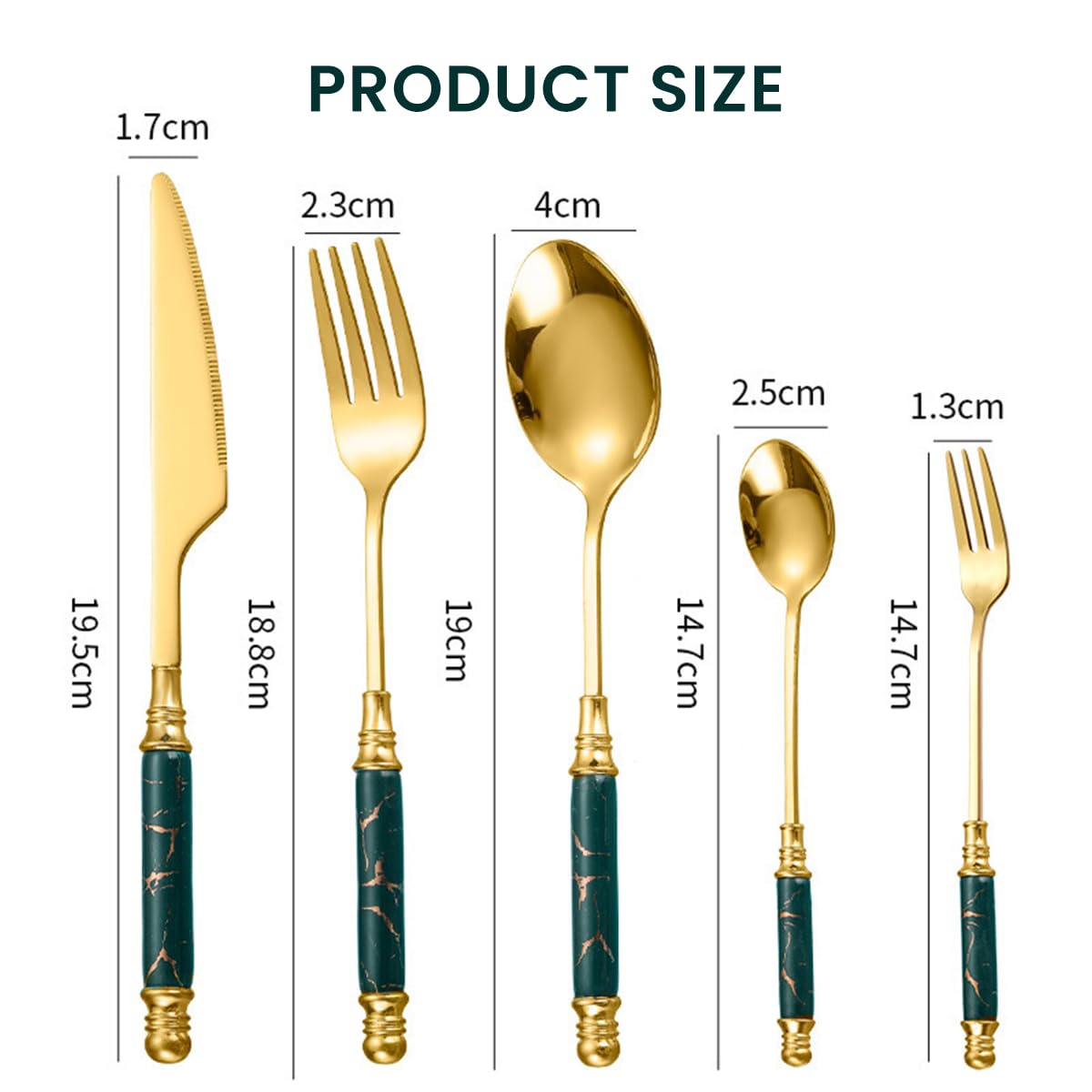 HASTHIP® Set of 5 Cutlery Set, Stainless Steel Spoon and Fork Set, Cutter, Fork Tablespoon, Dessert Spoon, Fruit Fork, Exquisite Ceramic Handle Cutlery, Gift Cutlery for Festival (Green)