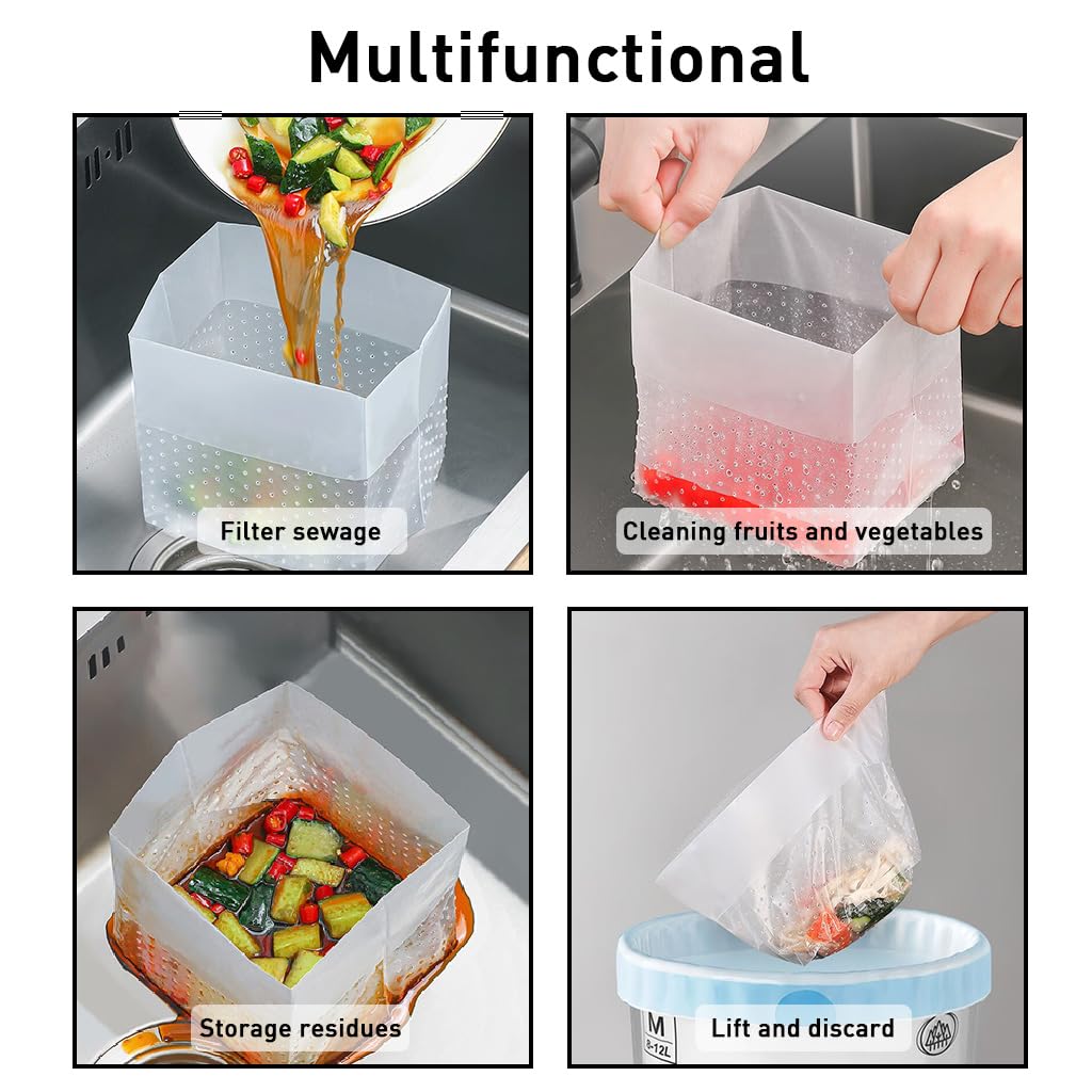 ZIBUYU Stand Up Filter Bags for Sink Straining featuring Hands Free Design and Reusable PE Mesh 60Pcs