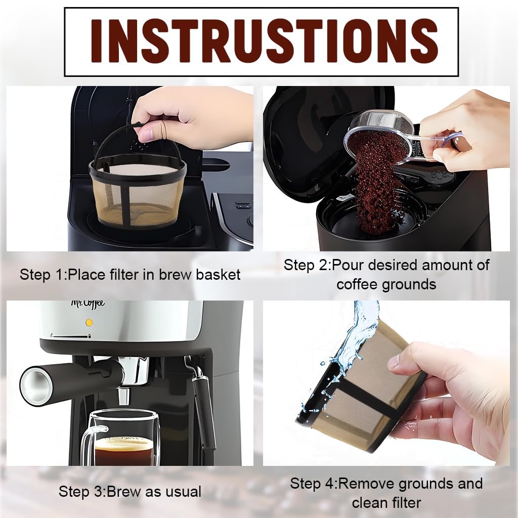 Supvox Coffee Filter Basket for 4-5 Cup Makers with 3.5 in Diameter Mesh and Handle | Reusable Stainless Steel