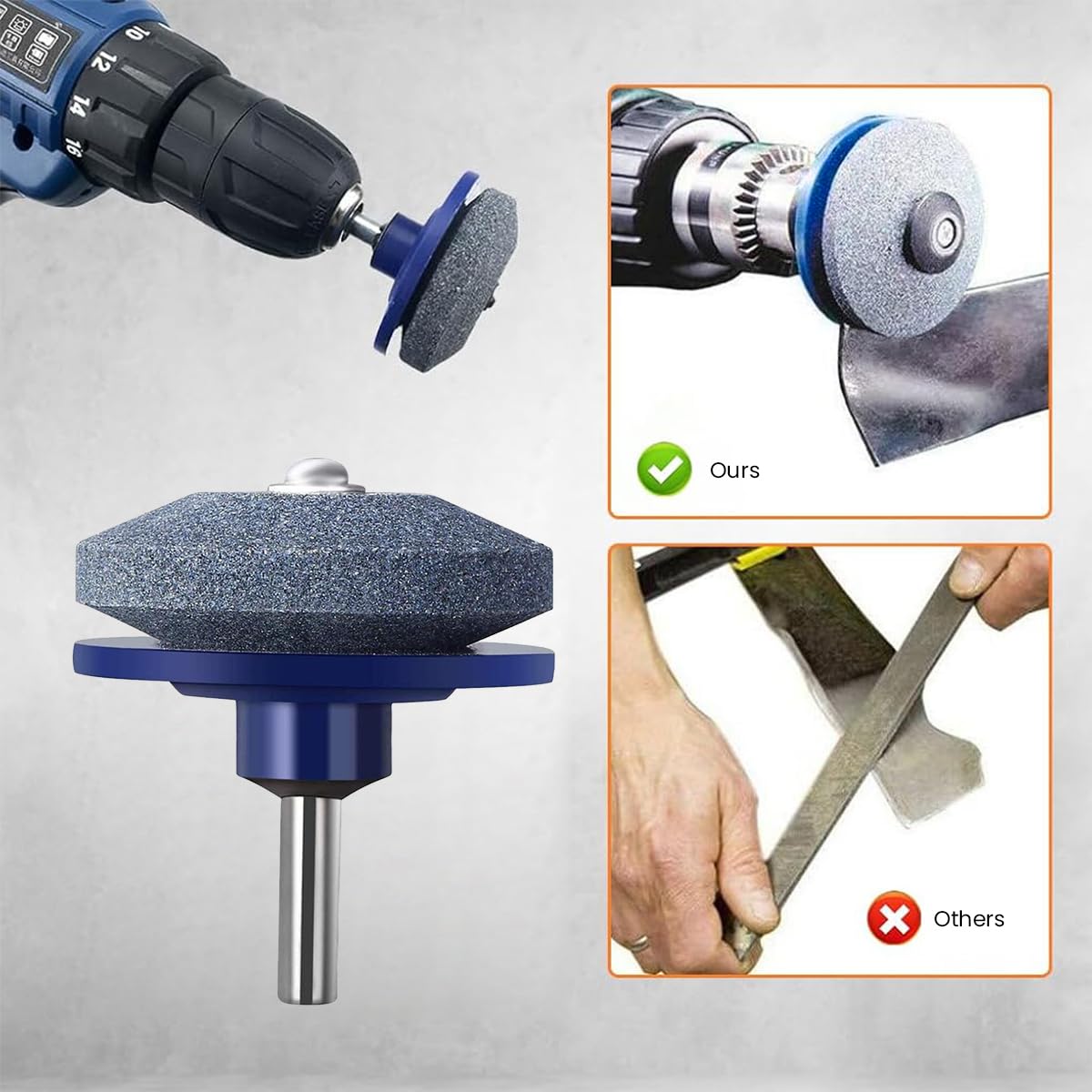 Serplex Lawn Mower Blade Sharpener Kit 3 pcs 58x63 mm with Double Layer Corundum | Universal for Power Drills