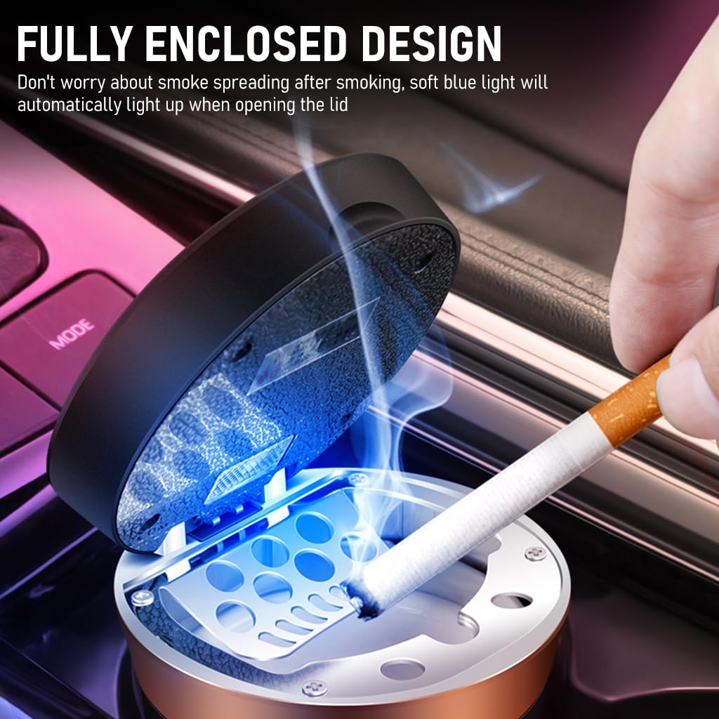 STHIRA® Car Ashtray, LED Car Ashtray with Electronic Cigarette Lighter Solar Powered/USB Rechargeable Car Ashtray with Flameless Lighter Car Ashtray Cup for Most Car Cup Holder Home Office, Black