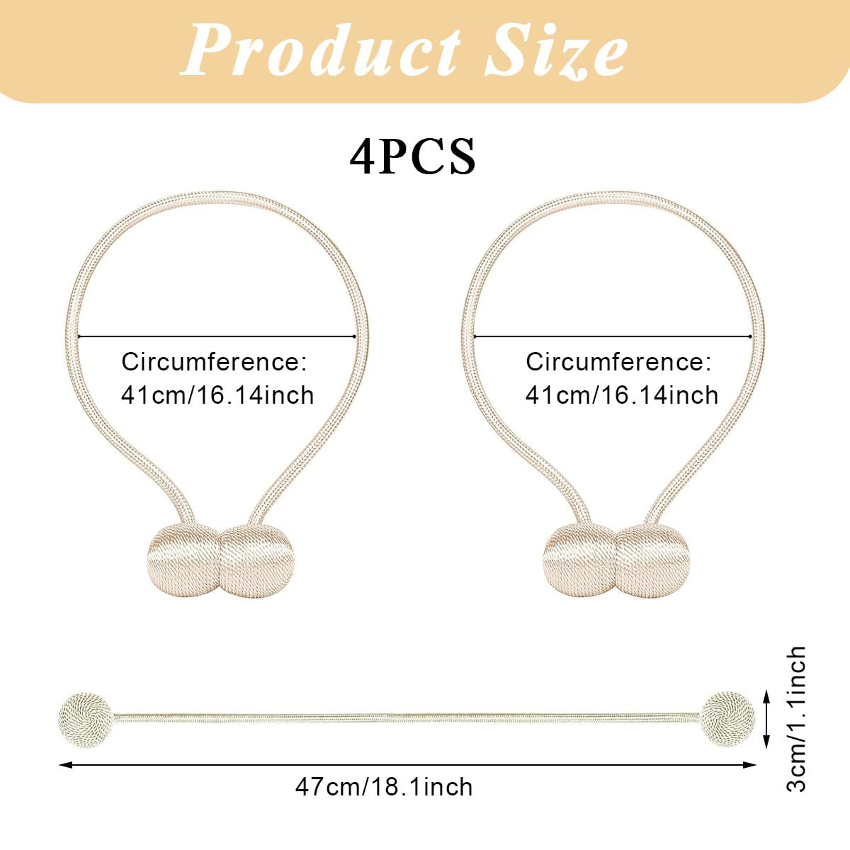 HASTHIP Magnetic Curtain Tiebacks for Home and Office with 40cm Rope & Strong Magnets | Pack of 4