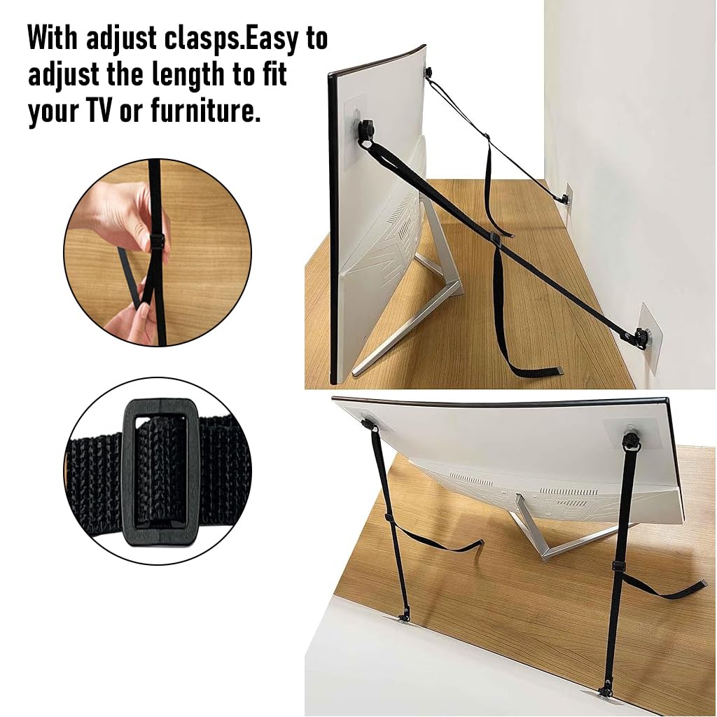 SNOWIE SOFT Anti Tip Straps for TV with Sliding Buckle 5–35 in Adjustable Nylon Webbing | Child Safety