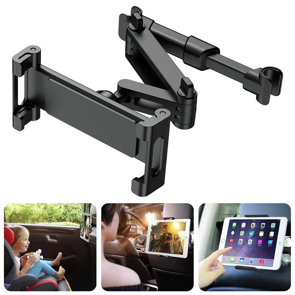 ZORBES® Car Tablet Holder, 360° Rotation Headrest Mounted Mobile Ipad Holder, Retractable Tab Holder Clip On for Car Tablet Holder Tablet Bracket for 5-11 Inches Phone or Tablet