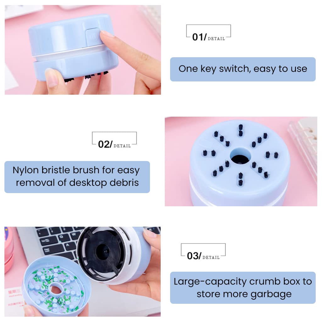 ZORBES Mini Desktop Vacuum Cleaner for Desk and Keyboard with 360° Nylon Brush | Portable Battery Powered Blue