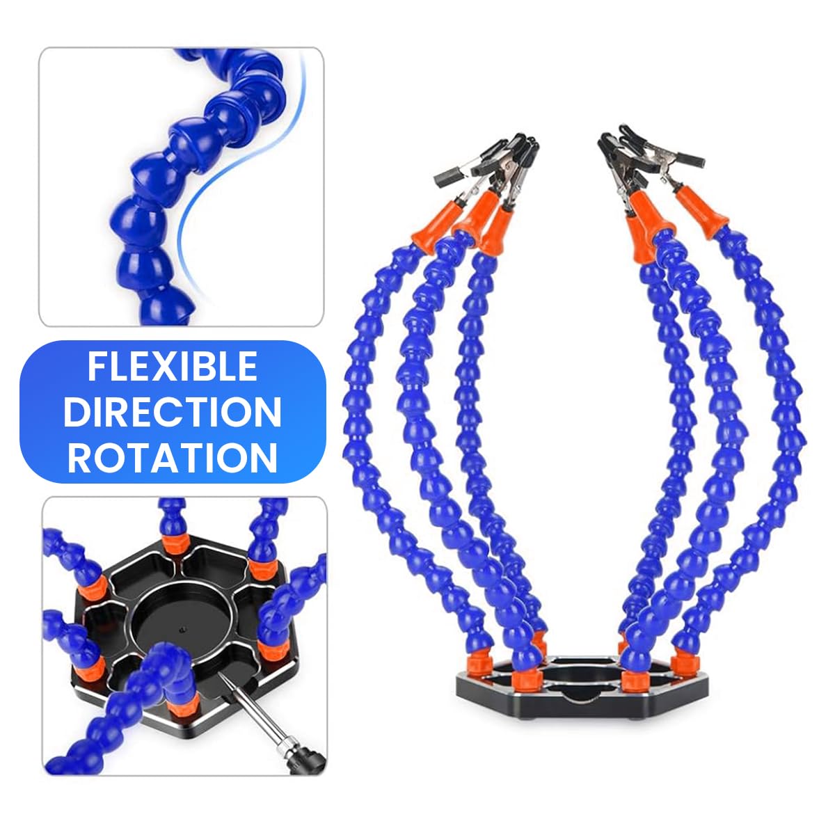 Serplex Soldering Station for Assembly and Repair with 6 Flexible Arms Metal Base | Helping Hands Tool for Crafts and Electronics