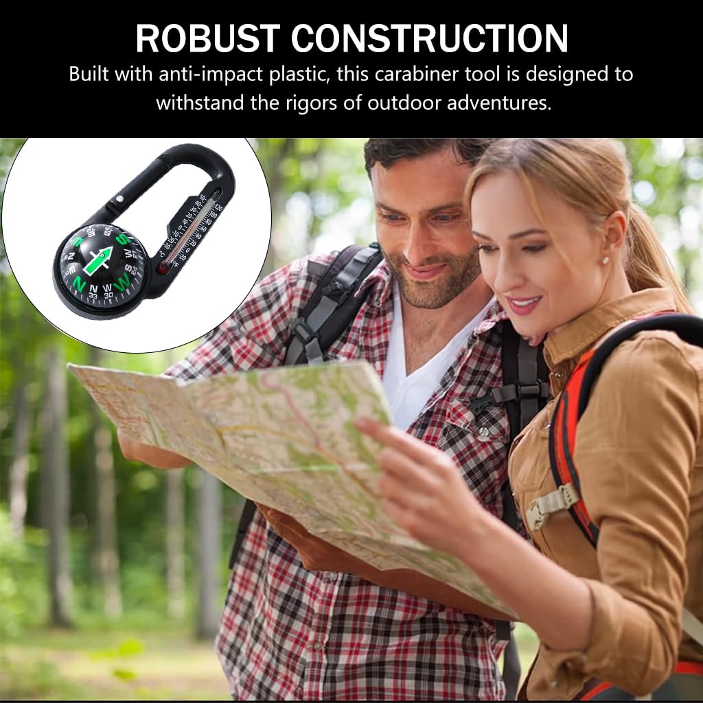 Proberos 3 in 1 Multi Tool Carabiner for Hiking and Camping with Compass and Thermometer | Impact Resistant and Quick Release Design