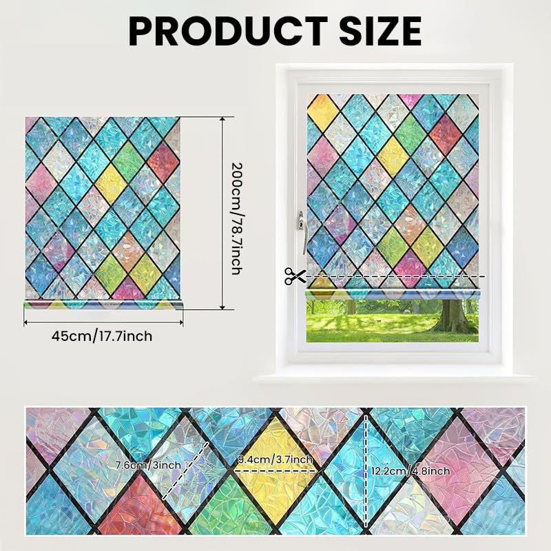 HASTHIP Window Sticker for Glass Privacy featuring Leaf Mosaic Pattern 44.5x200cm | UV Protection for Home and Office