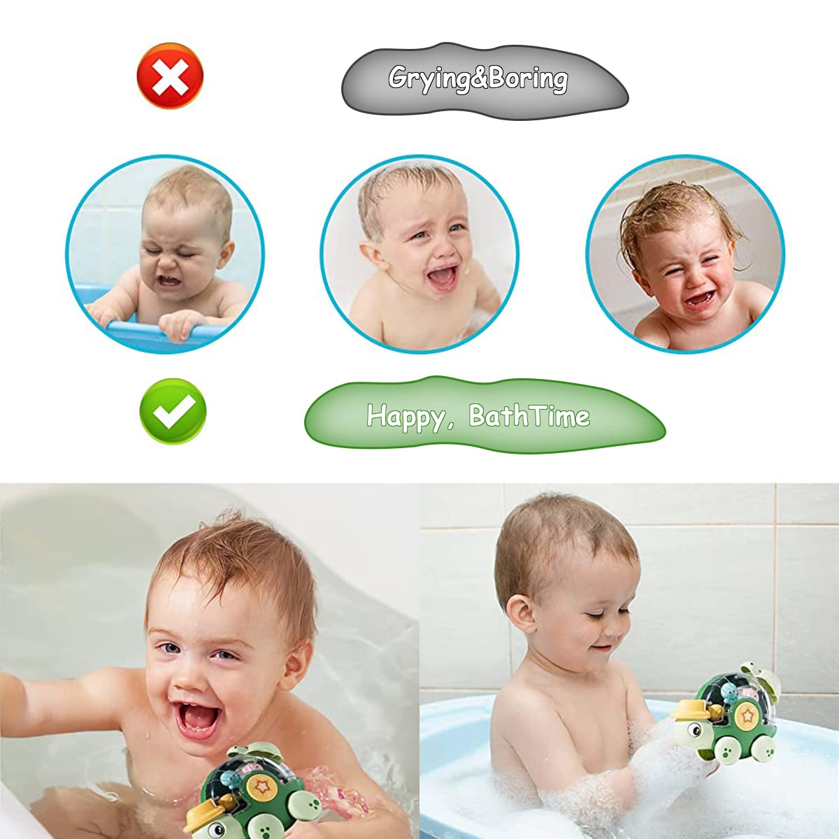 PATPAT® Bath Toy for Kids Cartoonish Turtle Sprinkler Toy for Toddler 1-3 Years Old Wall Mounted Suction Cup Bath Toy Cute Car Toy with Sound Button for Kids Gift Toy for Kids Children's Day Gift