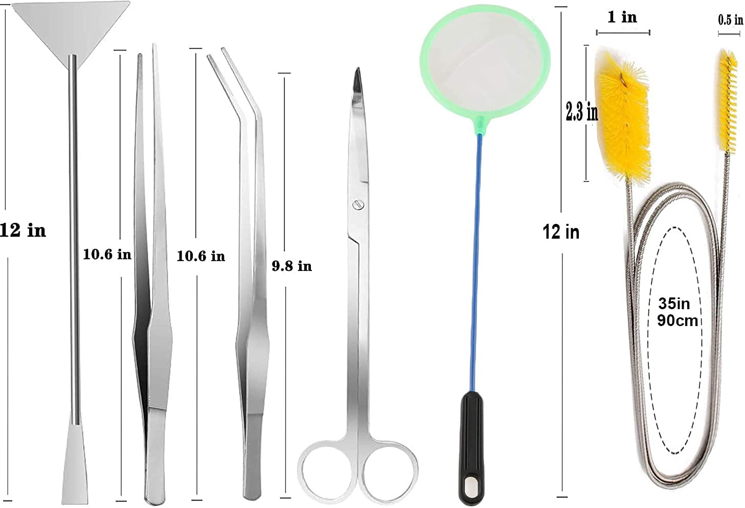 Qpets Aquarium Aquascaping Tools Kit for Plant Care with 12 in Scraper & 10.6 in Tweezers | Stainless Steel Set