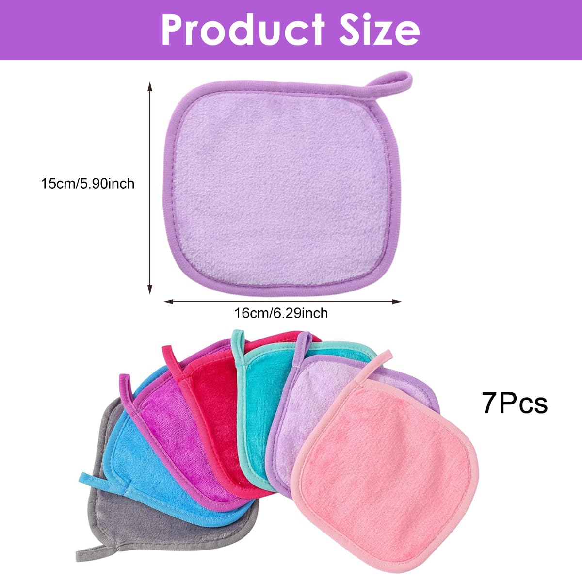 MAYCREATE Face Towels 7 Pack for Daily Skincare with Hanging Loop 6.3 in Square | Ultra Soft Flannel Reusable Makeup Remover Cloths