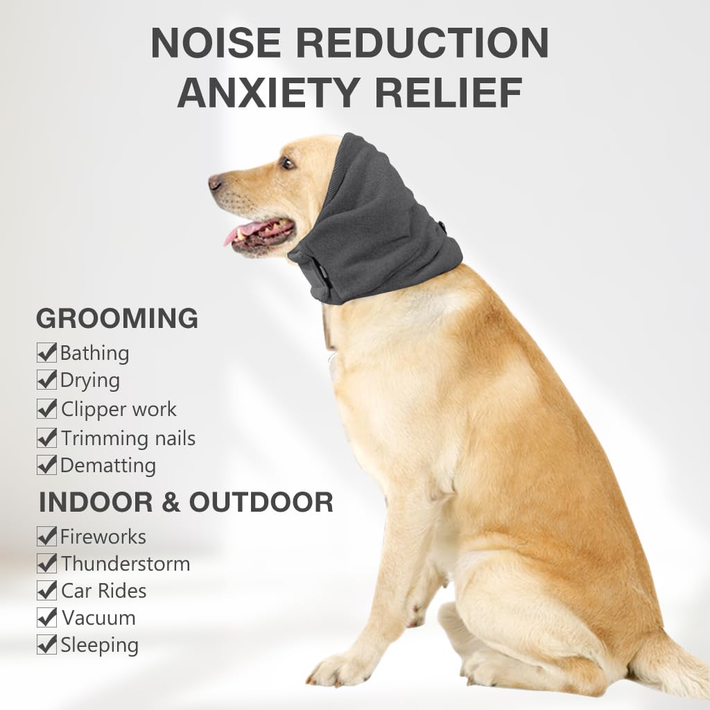 Qpets Dog Hoodie Head Cover for Calming and Noise Protection with Adjustable Buckle and Reflective Strip | Soft Fleece Hat Wrap 40–54 cm Green