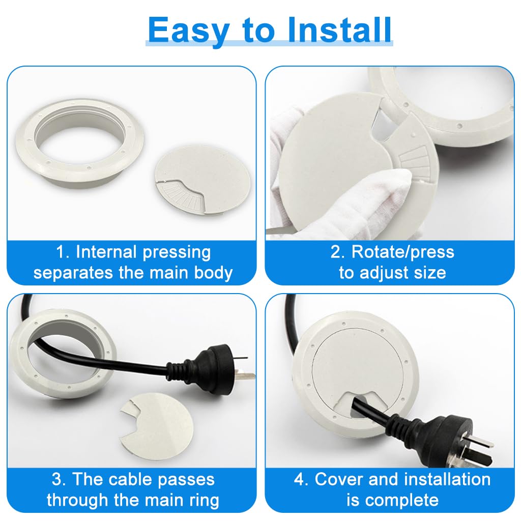 Serplex Desk Grommets for Office Cable Management featuring Multi Slot Design 2.36 in White