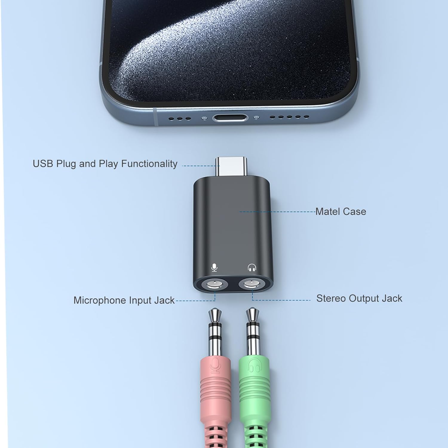 Verilux® USB C Sound Card to 3.5mm Jack Audio Adapter Type Aux External Stereo Headphone for PS4 PS5 Mac Linux Laptop Desktops Docking Station 3PCS
