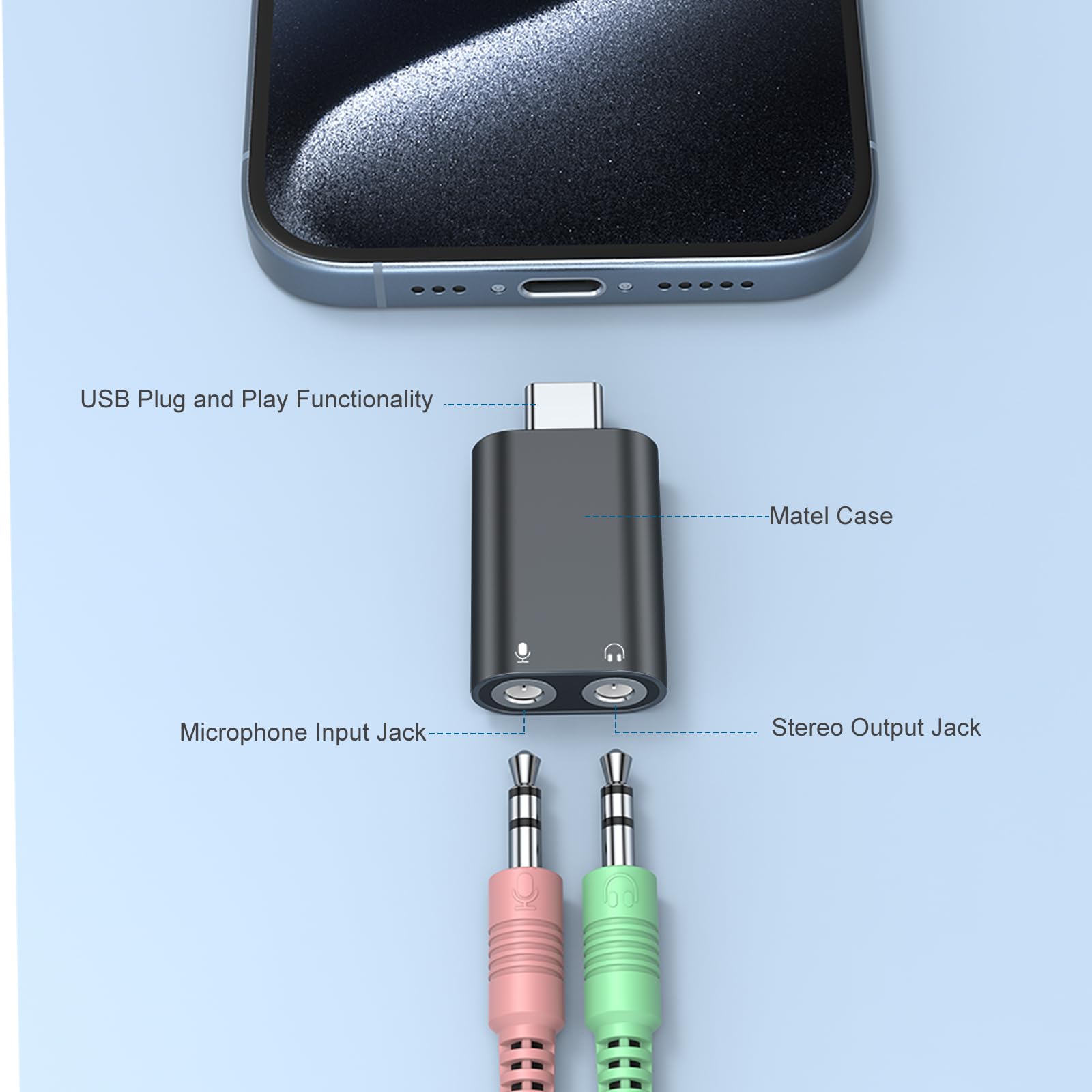 Verilux USB C Sound Card for Stereo Audio and Mono Mic Input | 3.5mm Adapter 2PCS