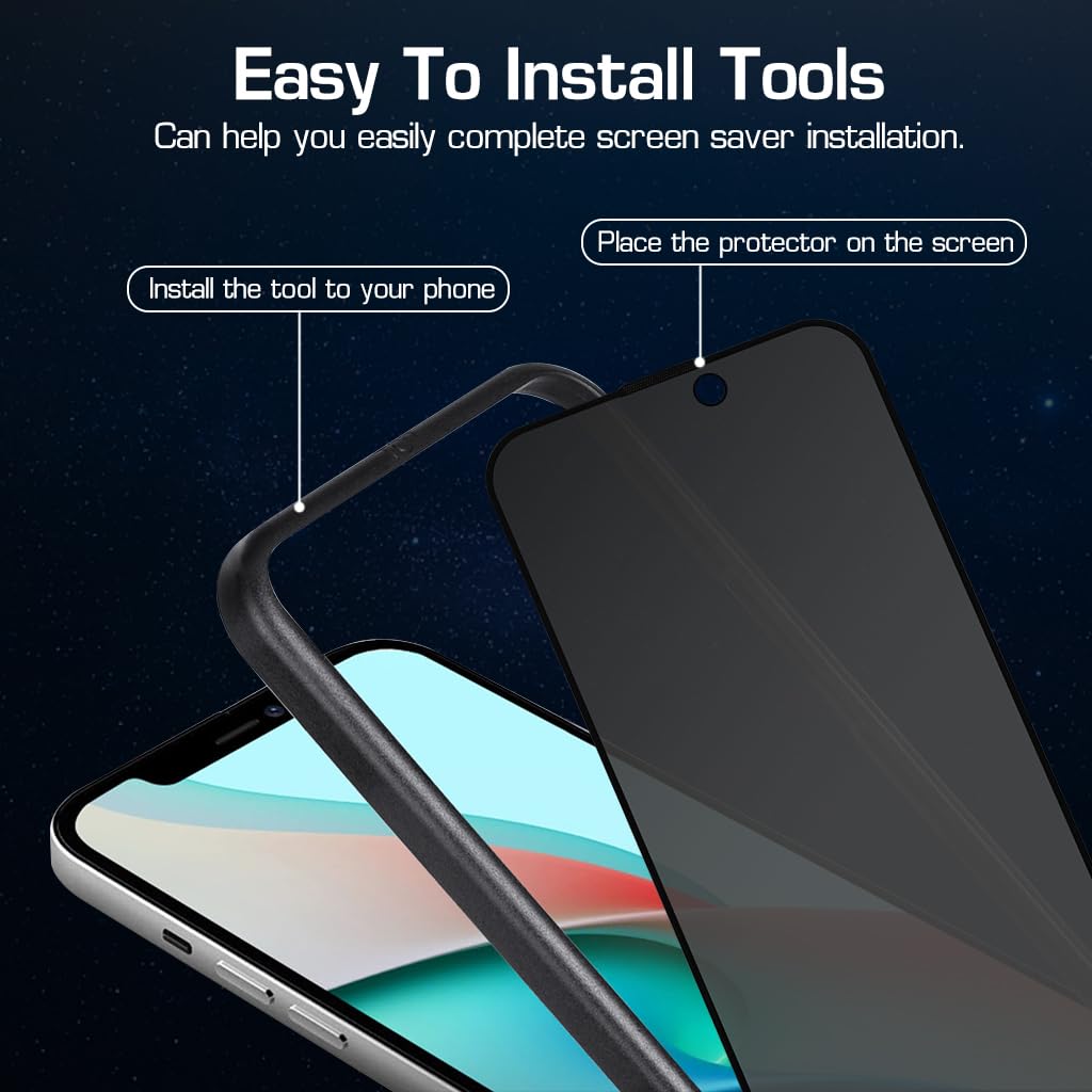 ZEITEL Privacy Tempered Glass Screen Guards for iPhone 15 Pro Max with 9H Protection | 2 Pack and Installation Frame