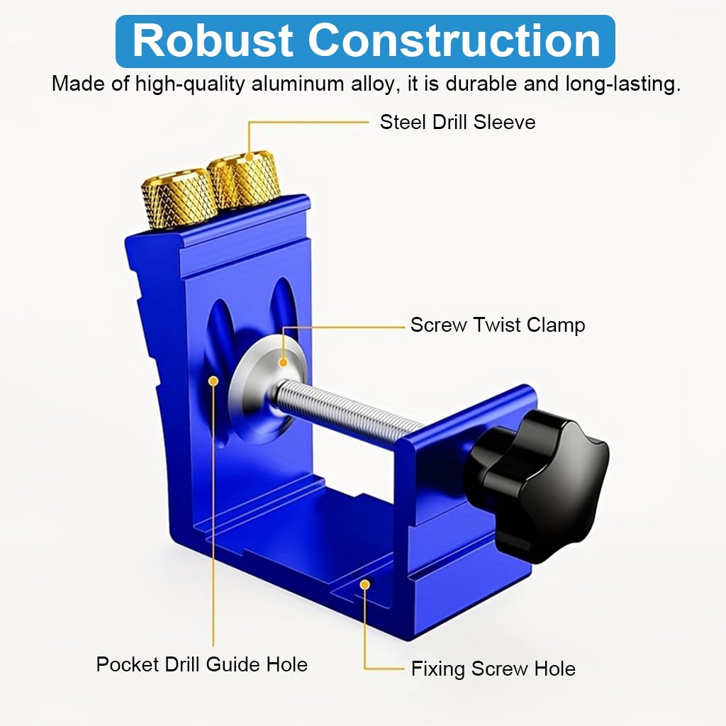 Serplex Woodwork Hole Drill Guide for Cabinet Making with Dual Hole 15° Design | Aluminum Alloy 46Pcs Set