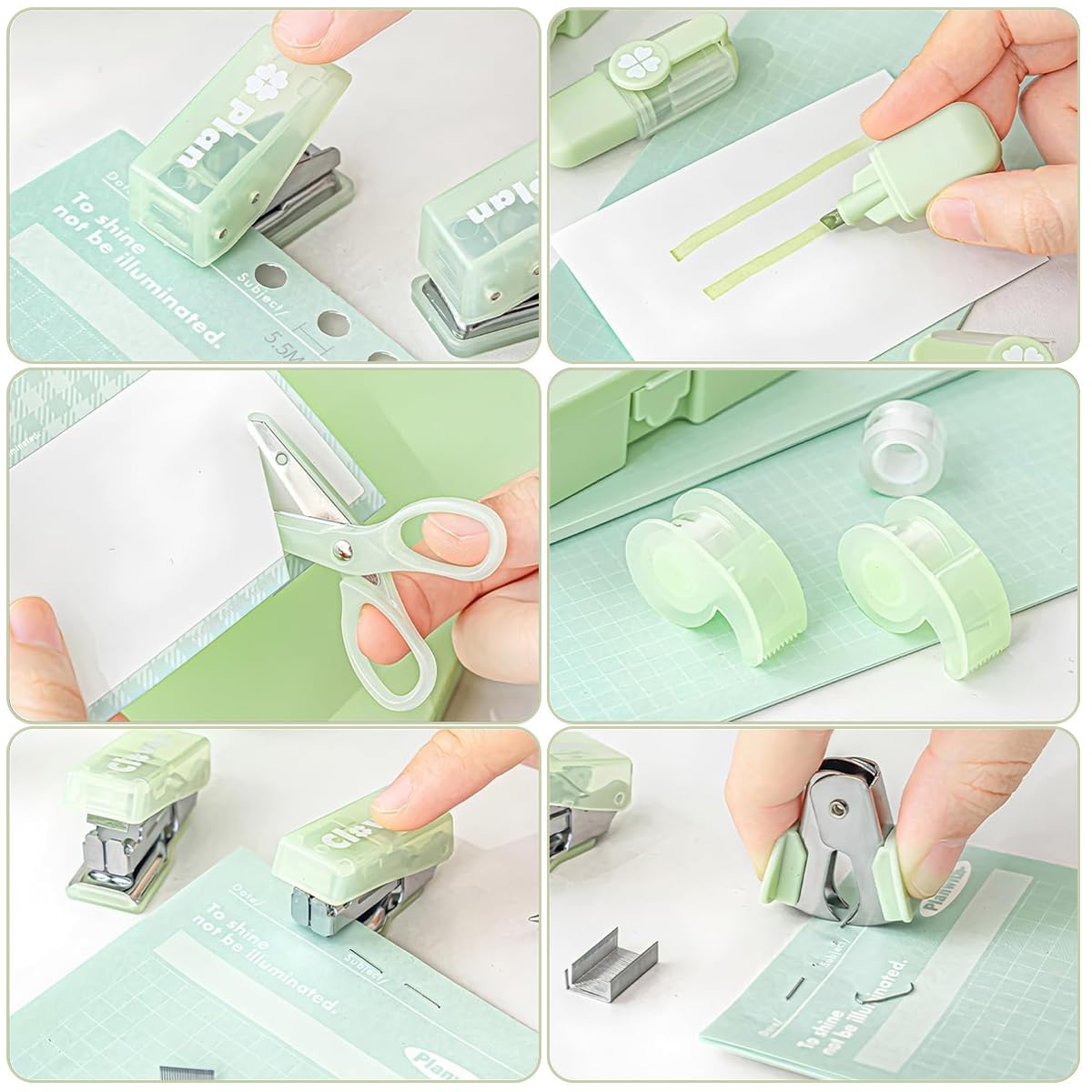 OFIFO Stationery Set for Office and School with 8 Pcs Tools and Compact Storage Case | Green