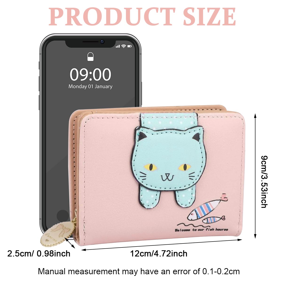 PALAY Small Purse For Women Cute Cartoon Kitty MIni Wallet for Women Multi Compartment Card Coin Clutch Wallet Gift for Girls