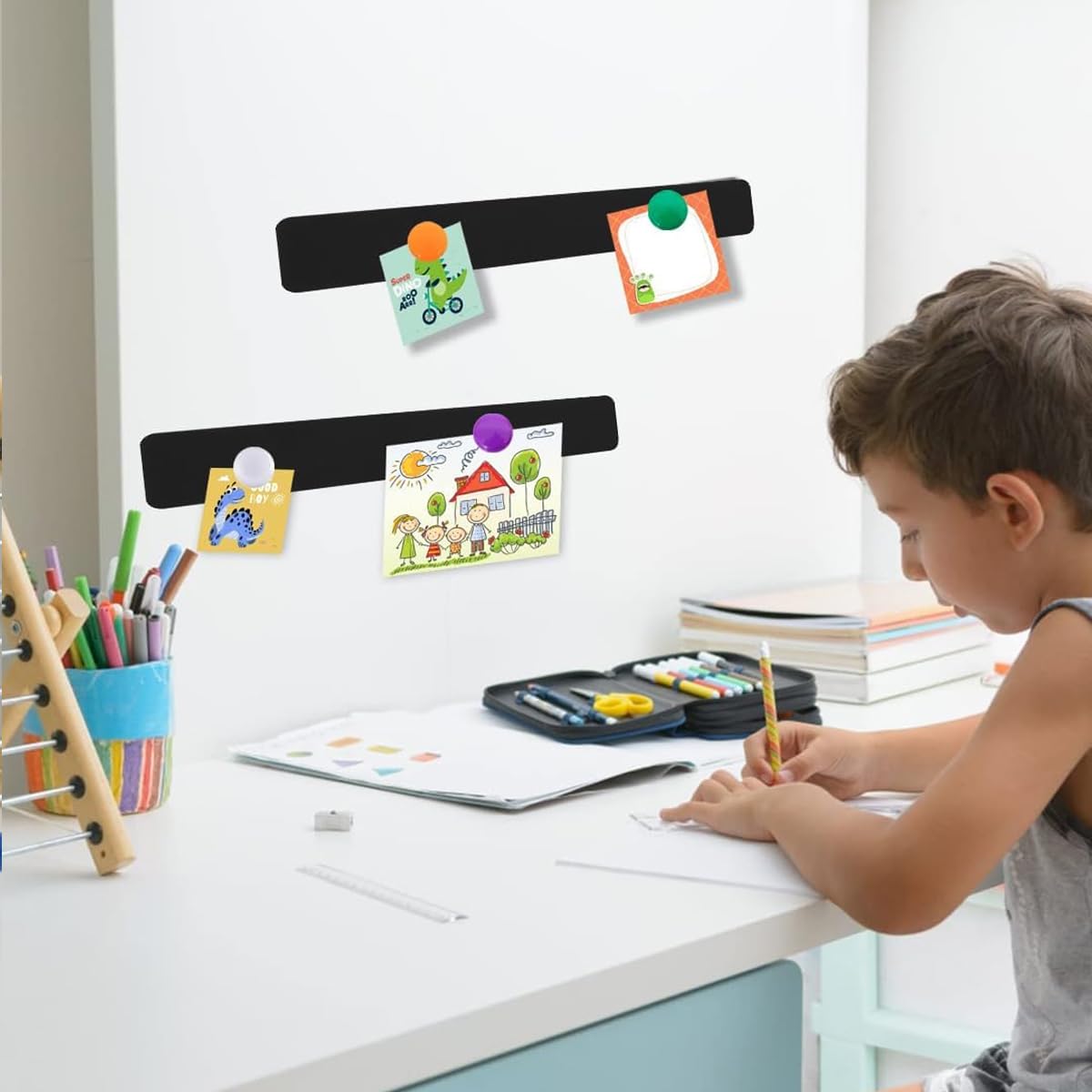 Climberty Magnetic Board Strip for Wall and Fridge with 40 Color Magnets | 4 Pack 11.8×1.18 in Stainless Steel Self Adhesive Organizer