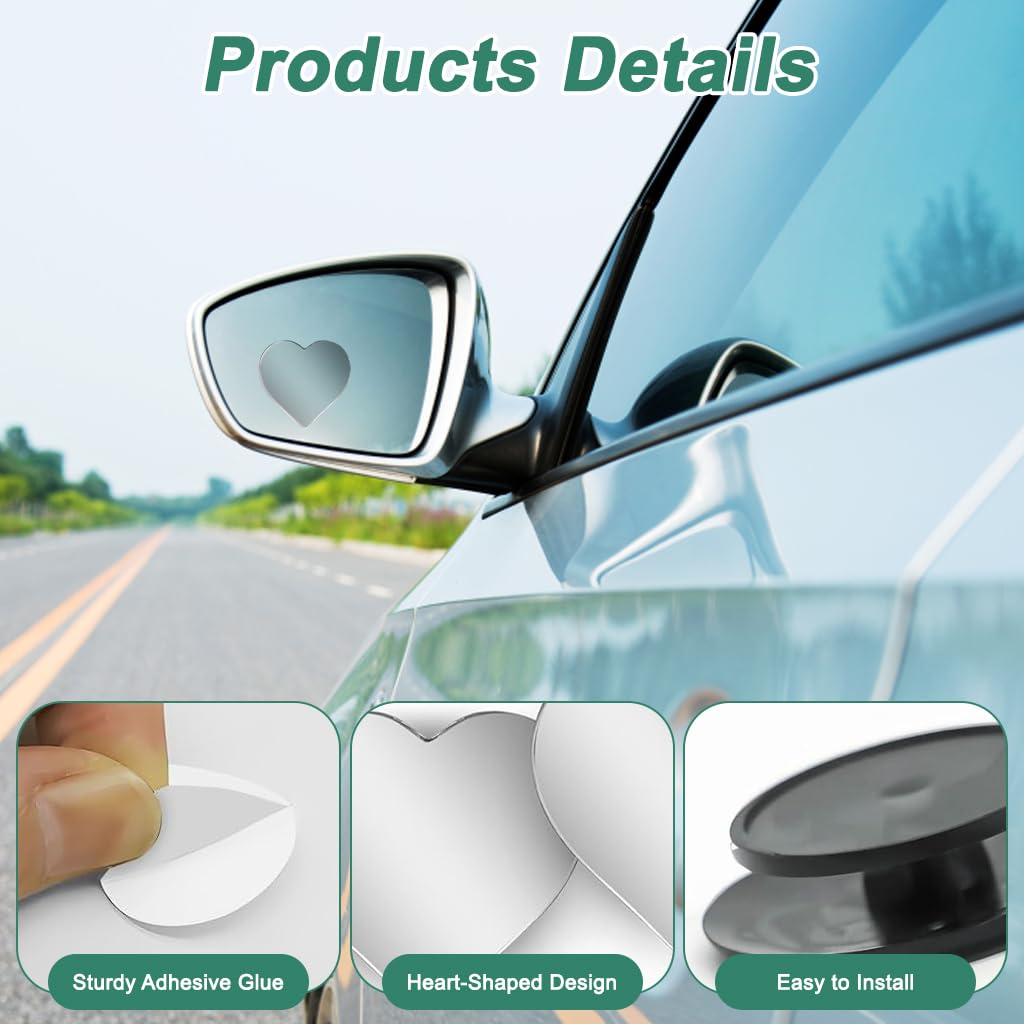 STHIRA Car Blind Spot Mirrors for Safety and Visibility 2.36x2 in Heart Design | 2Pcs Adjustable 360° HD Glass