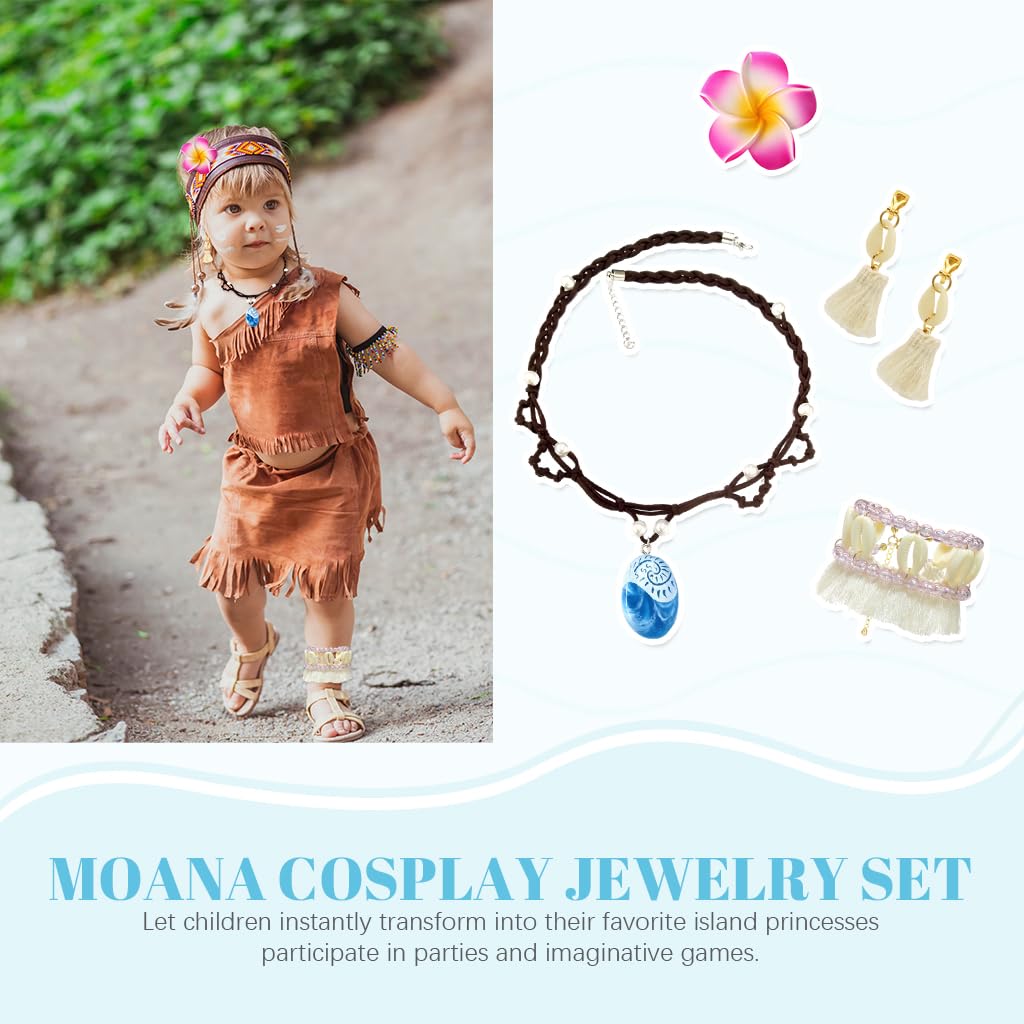 Zibuyu Moana Princess Necklace Set for Girls featuring 4 pcs jewelry & flower clip