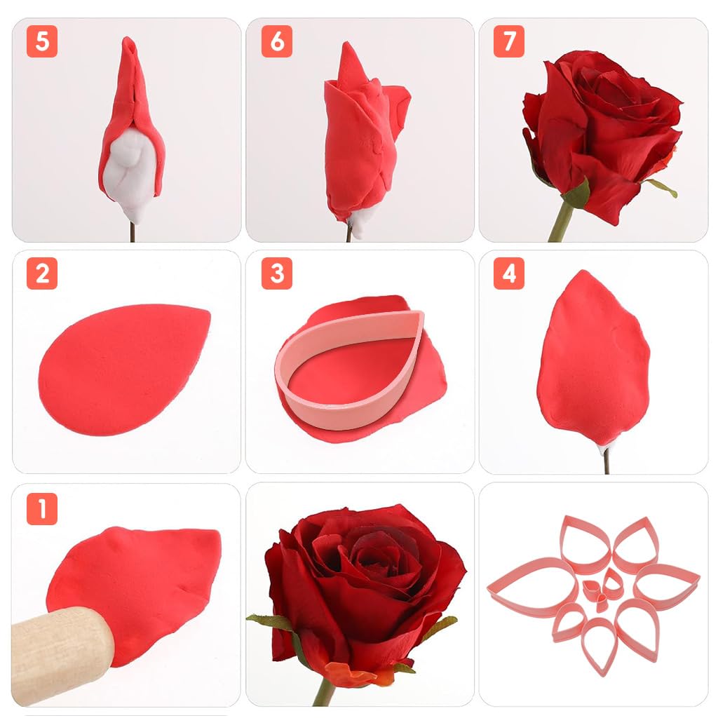 Supvox Fondant Rose Petal Cutters for Cake Decorating with 10 Sizes and Easy Demold Design | Food Grade PP