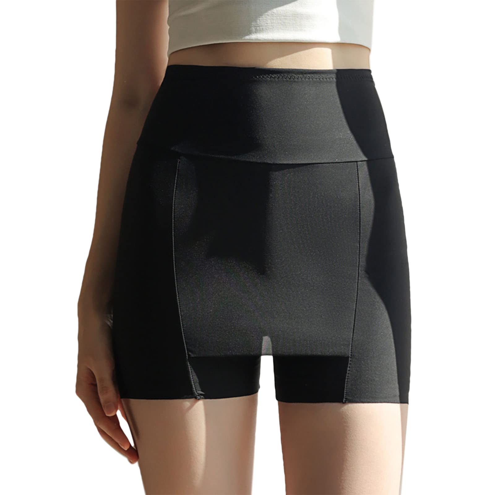ZIBUYU® Slip Short for Women Modesty Layer with Front Piece for Smoothing Under Clothing, Nylon Ice Silk High-waisted Short Underwear Garment Anti-chafing Shorts for Dress, Skirt, XL, Black
