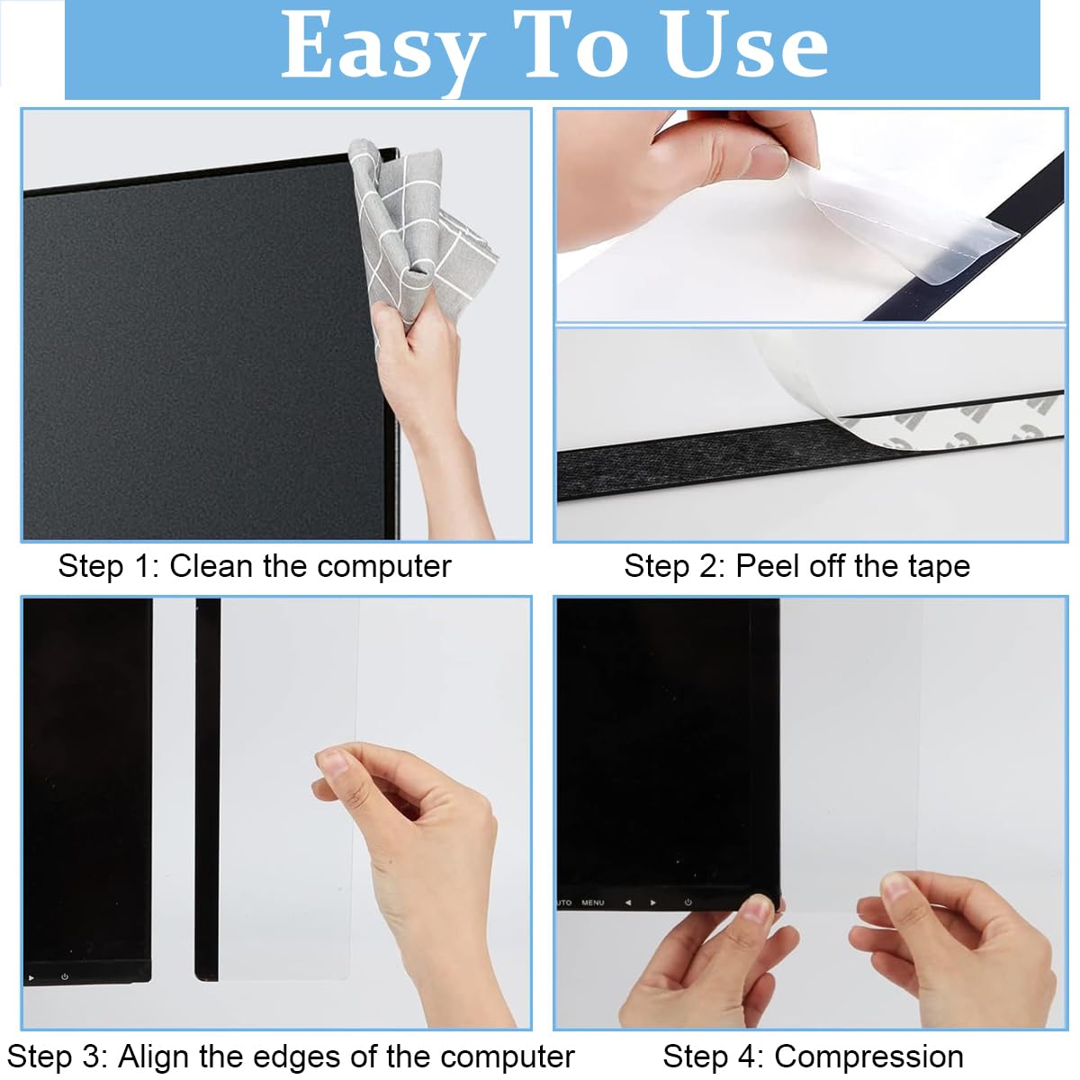 Climberty Monitor Memo Board 2pcs 11x3.1x0.05 in for Home Office Use with Acrylic Side Panel | Transparent Desktop Organizer