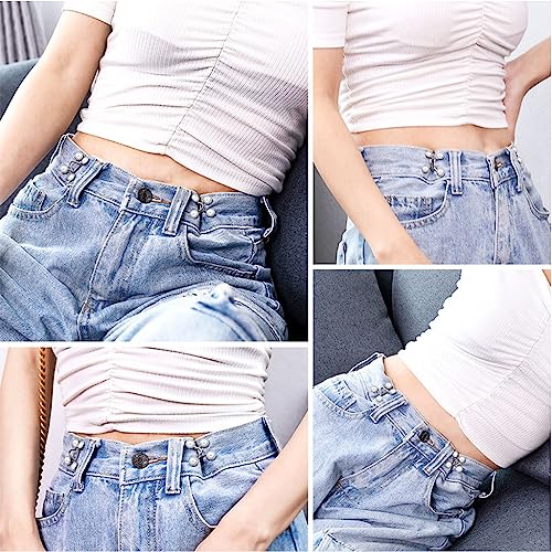 Venzina® 4 Pairs Jeans Button Pants Adjustable Waist Buckle, Instant Buttons for Loose Jeans, No Sewing Pant Waist Tightener Pins - Pearl & Crystal Style