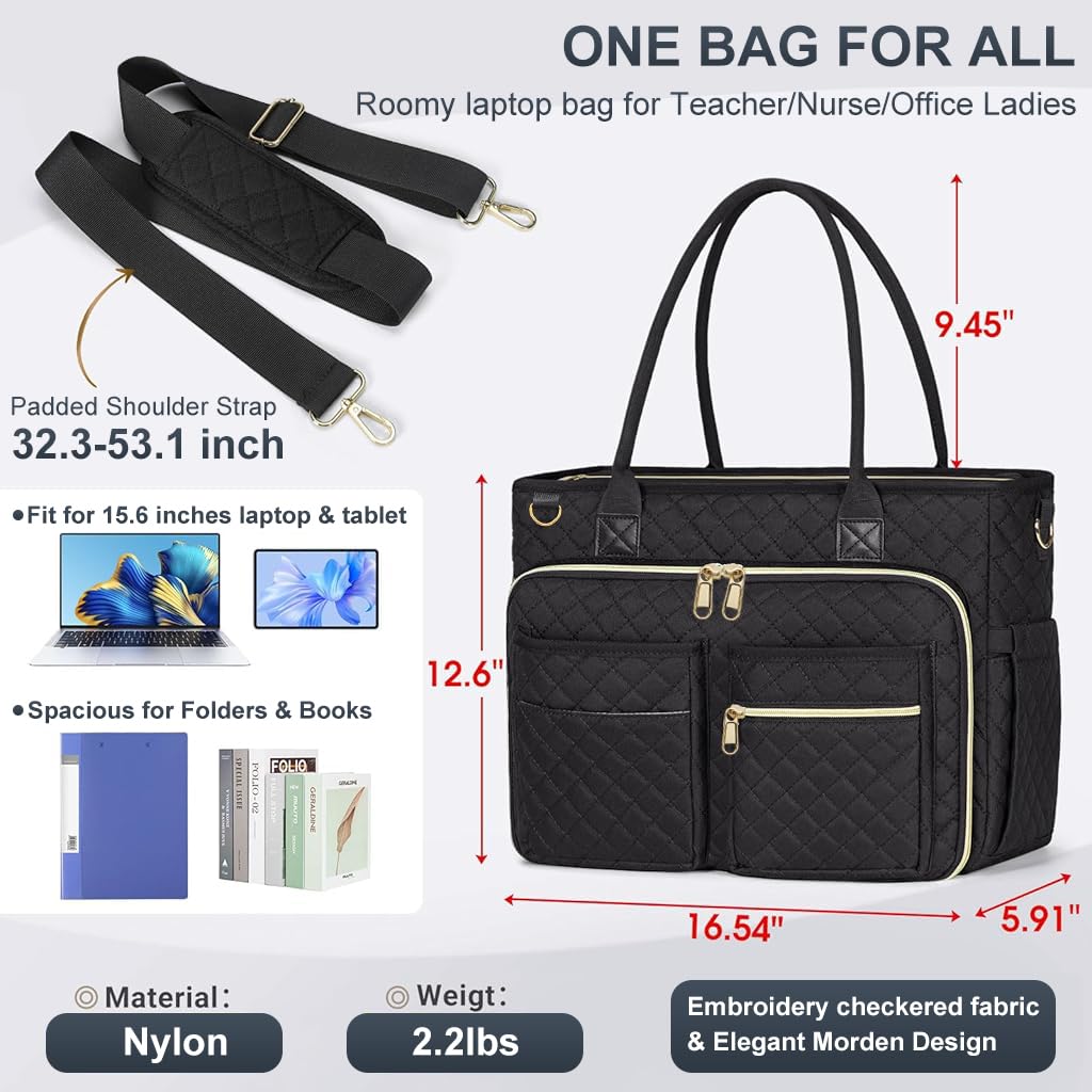 PALAY Tote Bag for Women with 15.6 inch Laptop Compartment featuring Quilted Design and Nylon Material | Ideal for Office and College