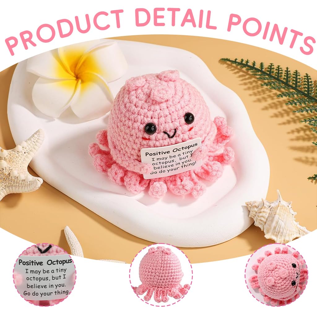 Zibuyu Handmade Crochet Octopus Toy for Desk Decor with 6 cm Design and Message Card | Pink Gift