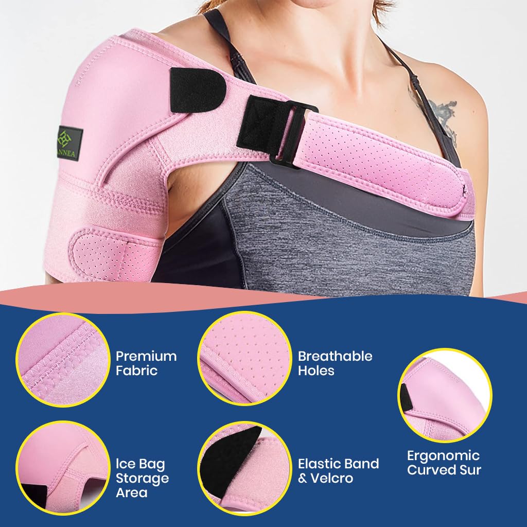 HANNEA Shoulder Brace for Women with Adjustable Straps 13.78 in Fit and Neoprene Fabric | Pink