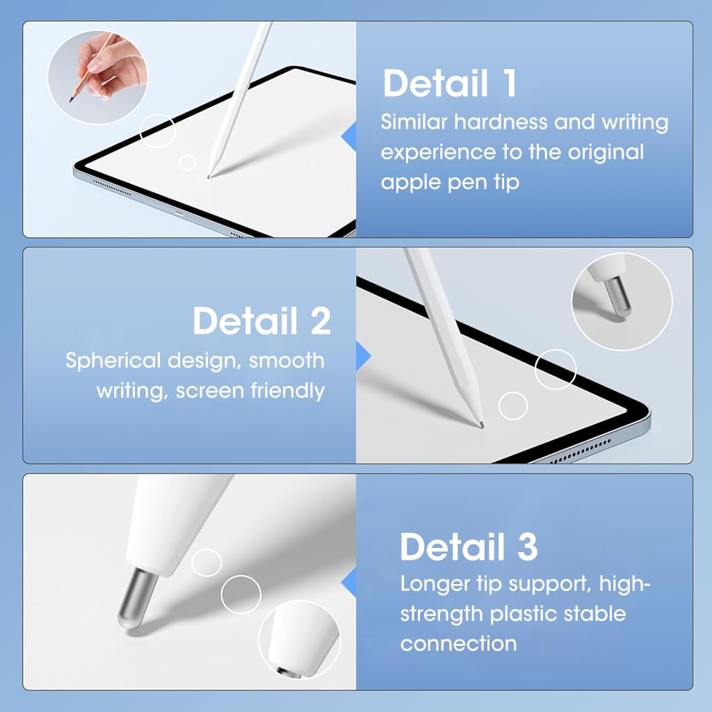 Zeitel Replacement Tips for Apple Pencil 1st and 2nd Gen 8pcs with Plastic and Metal Nibs