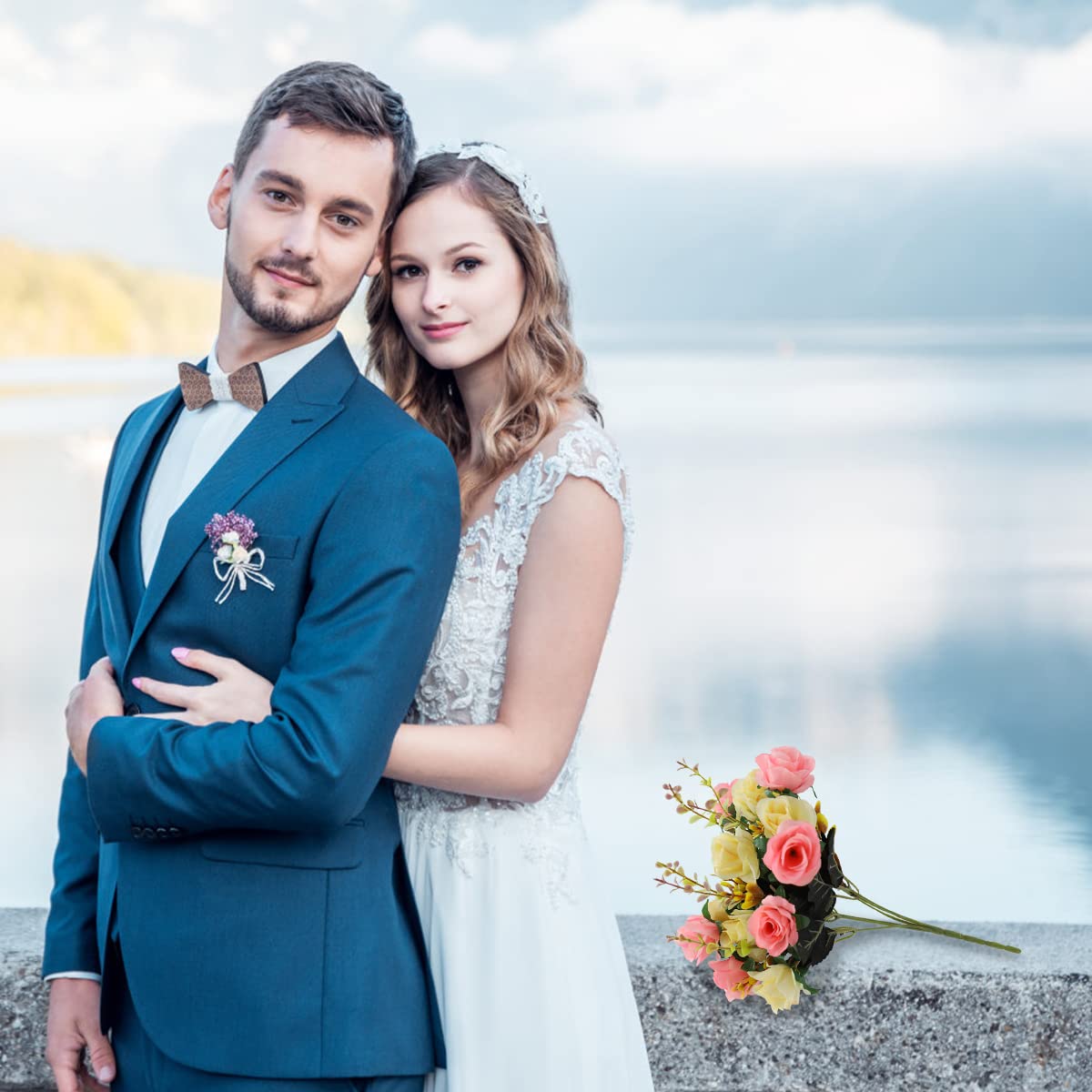 HASTHIP Artificial Rose Flowers for Home and Wedding Decor with 2 Bundles 24pcs Pink and White Silk Roses